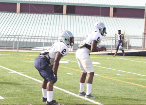 Clay-Chalkville QB Ty Pigrome and RB Brandon Berry at practice. photo by Erik Harris