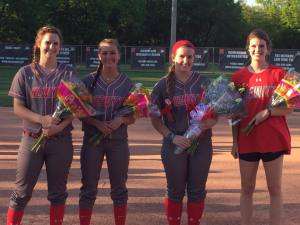 Hewitt-Trussville honored its senior softball players Monday night, Callie Shields, Maddie Dorsett, Bailey Murphy and Devin Moseley. (Submitted photo)