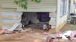 A vehicle crashed through the bedroom wall of an apartment in the Tammera apartment complex on Chalkville School Road. Photo by The Trussville Tribune.