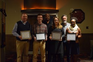 Tim Stull, Grayson Byram, Emily Burkett, and Nikoya Davis. On the back row are Rotarian and SOM Coordinator Ty Williams and Club President Tommy Trimm. (submitted photo)  