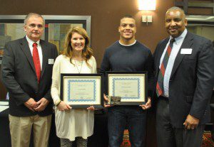 From left are Rotary Club President Danny Cooner, Leah Burke, David Acfalle and Rotary Student of the Month Coordinator Ty Williams. photo courtesy of Diane Poole
