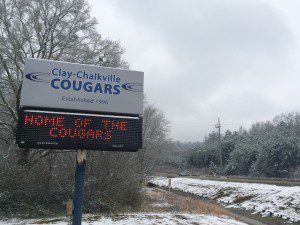 Snow covers the area along Deerfoot Parkway near the Clay-Chalkville High School campus last week. photo by Gary Lloyd