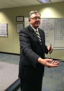 Jefferson County Schools Superintendent Craig Pouncey speaks to the media after Thursday's meeting. photo by Gary Lloyd
