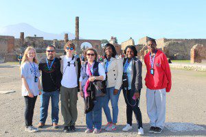 From left at The Ruins of Pompei, Italy, are Camden DeSimone, Phil DeSimone, Walter Mason, Kathy Troncale, Loukisha Collins, Sydney Collin and Julian Collins. submitted photo