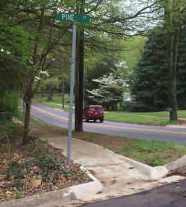 A sidewalk already extends from Oak Street to Pine Street along Chalkville Road in Trussville.  photo by Gary Lloyd