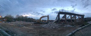 The scene at the Jack Wood Stadium demolition site Tuesday night photo by Gary Lloyd