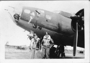 First Lt. James K. Davis (left), shown in this picture with a friend, Lt. Joe Amrhein, trained at McDill Field, Fla. on The Memphis Belle, a famous B-17 later memorialized in a movie. Later he piloted a similar B-17 in bombing missions over Germany.  submitted photo