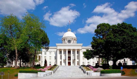 Police examine red substance spattered at Alabama Capitol