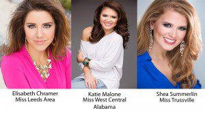 Three Miss Alabama candidates with Trussville ties are among the seven finalists for the community service award. Photos via Miss Alabama