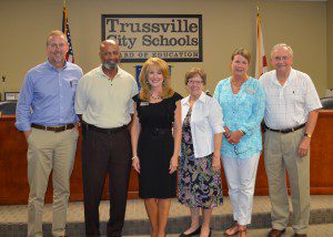 Trussville BOE announces results of superintendent evaluation. Pictured are Sid McNeal, Stan Garrett, Dr. Pattie Neill, Gayle Glenn, Kathy Brown, Bill Roberts. Submitted photo 