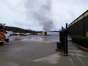 Friday fire at McPherson Oil Products was quickly extinguished.  Photo by Scott Buttram/The Trussville Tribune