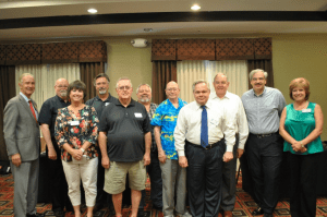 From left to right: DG Jerry Shepherd; Treasurer John Griscom; New Generation Mary Jean Sanspree; President-elect Tommy Trimm; Rotary Foundation Frank Jett; Secretary Wayne Tanner; Sergeant-at-Arms John Birmingham; Service Projects Randy Jinks; Membership Jef Freeman; International Service Pat McTamney; and President Nominee and also Public Relations Chair Diane Poole. submitted photo 