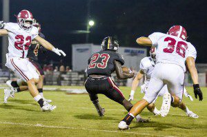 Pinson Valley running back Torrey Hendrix went for 150 all-purpose yards against Hartselle last Friday night. photo by Ron Burkett