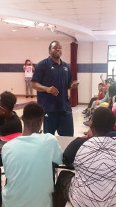 Brandon Maye speaks to CCMS students Friday. Photo by Chris Yow