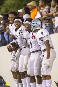 From left to right, T.J. Simmons, Ty Pigrome, Brandon Berry and Dez Williams have all done their part to put Clay-Chalkville in the history books. photo by Ron Burkett 
