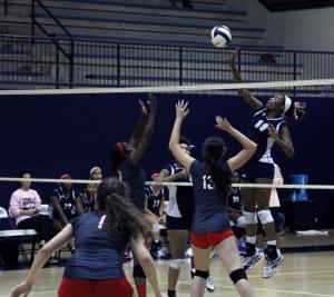 Clay-Chalkville sophomore Mekaila Hill goes up for the ball against Hewitt-Trussville. Photo by Chris Yow 