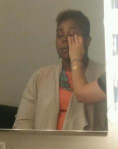 Donna Brown as makeup is applied to her for television. Submitted photo