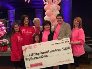 The Tri-City Pink Out and the AKW Foundation just donated a check to the UAB Comprehensive Cancer Center for $35,000 last year. Each city is hosting their own pink-out this year.