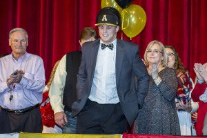 Zac Thomas sporting his Appalachian State hat on National Signing Day. Photo by Ron Burkett 