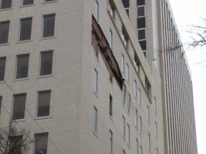A larger section of wall on downtown Birmingham's Liberty National building collapsed overnight. Photo via @TVsMichaelOder Twitter