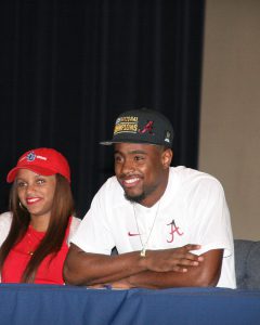 Alabama wideout T.J. Simmons on National Signing Day. Photo by Ron Burkett 