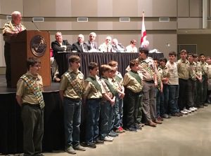 Special recognition was also given to Terry Salmon, Scoutmaster of Pinson Troop 14, which holds the distinction of being the second oldest Boy Scout Troop in the nation. (photo by Dale Jones)
