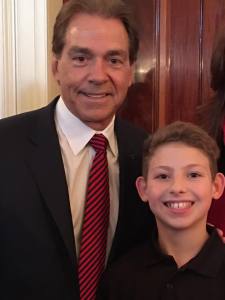 Crimson Tide coach Nick Saban and Trussville's Ethan Anderson posed for a photo when the Bama football team met with the president. Submitted photo