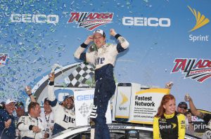 Brad Keselowski celebrates his GEICO 500 win in Gatorade Victory Lane at Talladega Superspeedway. This marks Keselowski's fourth win at the mammoth 2.66 mile track. (Submitted photo)