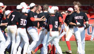 Hewitt-Trussville celebrates the series win over Oak Mountain to advance in the 7A playoffs. Photo by Kyle Parmley