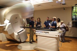  St. Vincent’s East Cancer Treatment Center radiation technologists show open house visitors the new Varian TrueBeam technology.
