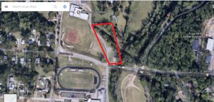 The red area marks where the dog park would be located. 