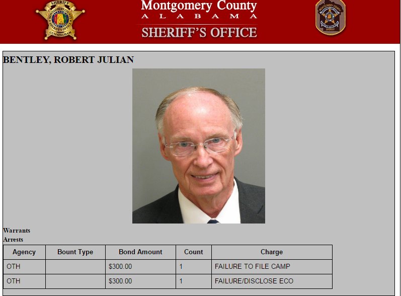 Governor Bentley booked into Montgomery County Jail