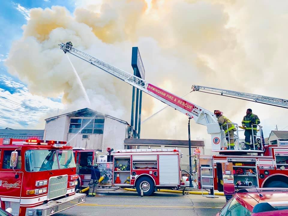 Firefighters once again responding to location of massive fire in Birmingham