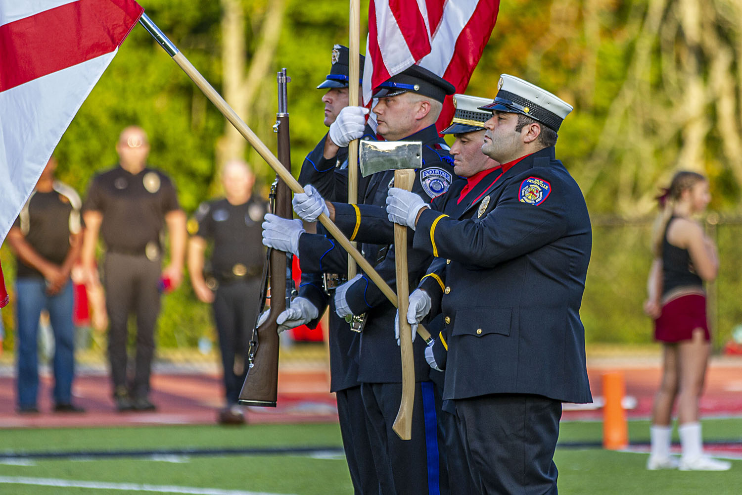 PHOTOS: Trussville Police and Trussville Fire & Rescue Honor Guard presents colors before Hewitt-Trussville football game