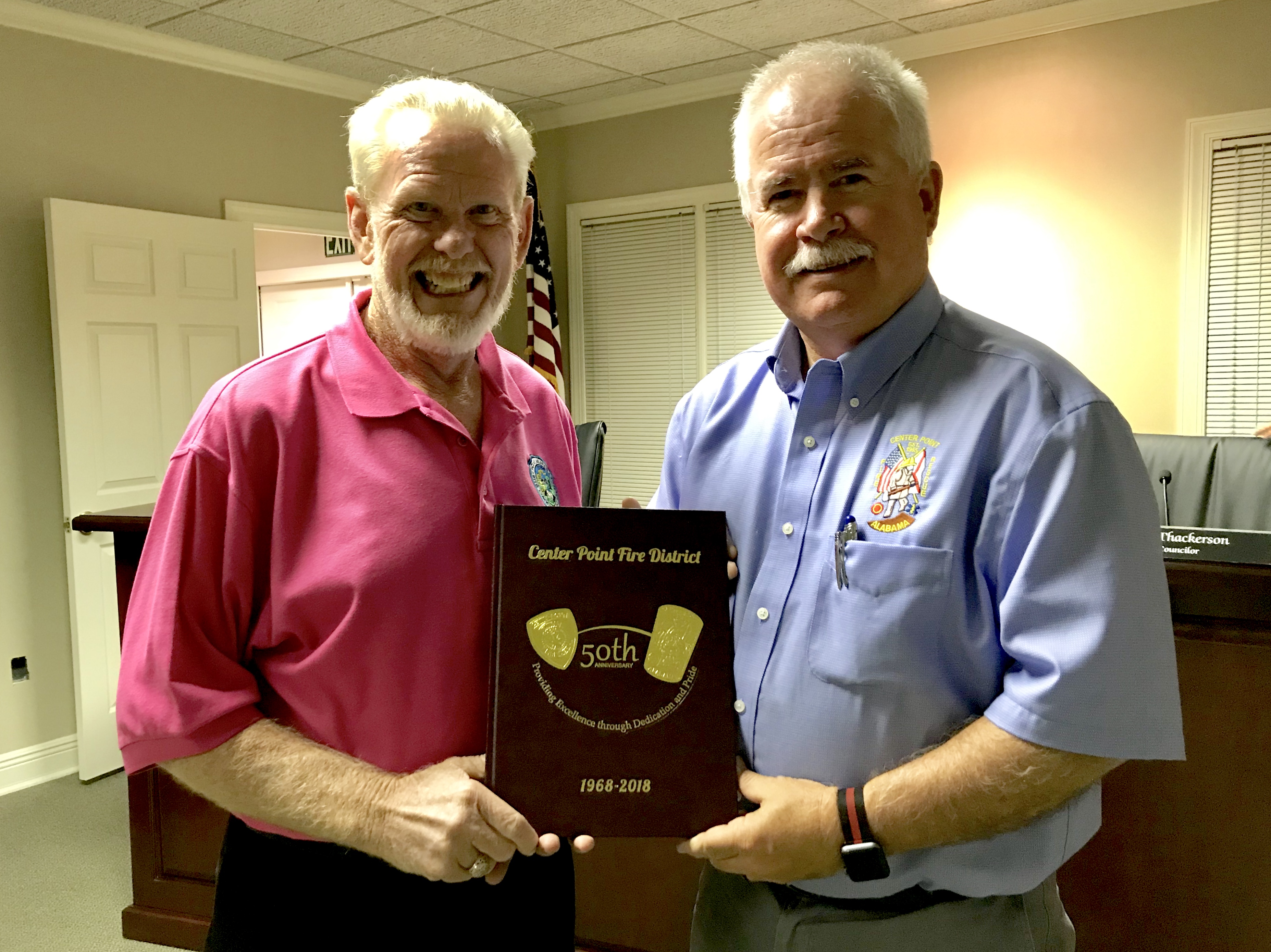 Fire chief presents Clay Council with CPFD 50th Anniversary book, new fire truck to be unveiled at CCHS football game Friday night