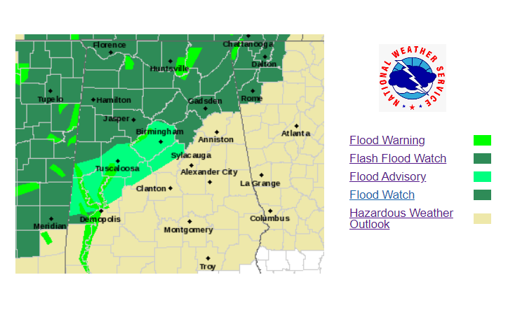 Flood advisory issued for many parts of central Alabama, severe storms possible Thursday