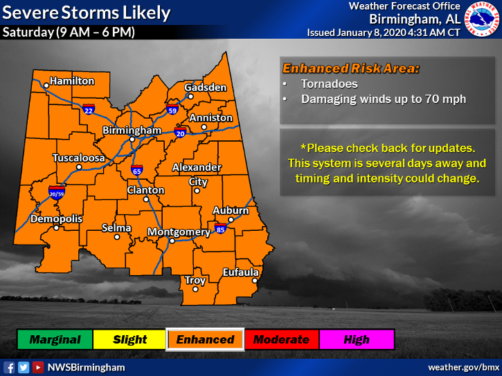 Severe storms, tornadoes will be possible across Alabama this weekend