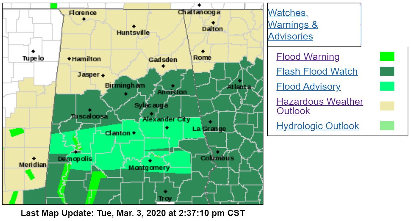 NWS: Flash Flood watch for portions of central Alabama