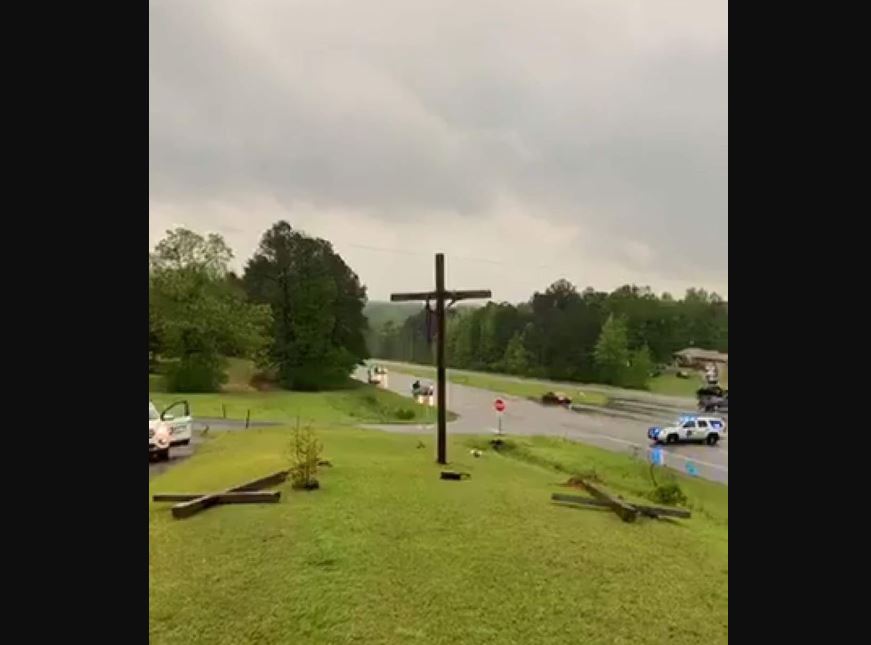 Middle cross remains standing at church after storms in central Alabama