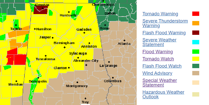 Tornado Watch issued for much of central and all of north Alabama, including Jefferson, St. Clair and Blount Counties