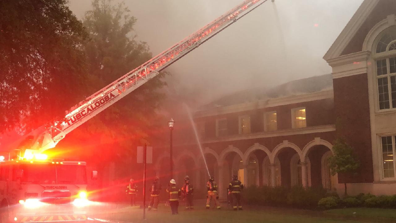 VIDEO: Fire crews battle blaze at Moody Music Building at University of Alabama