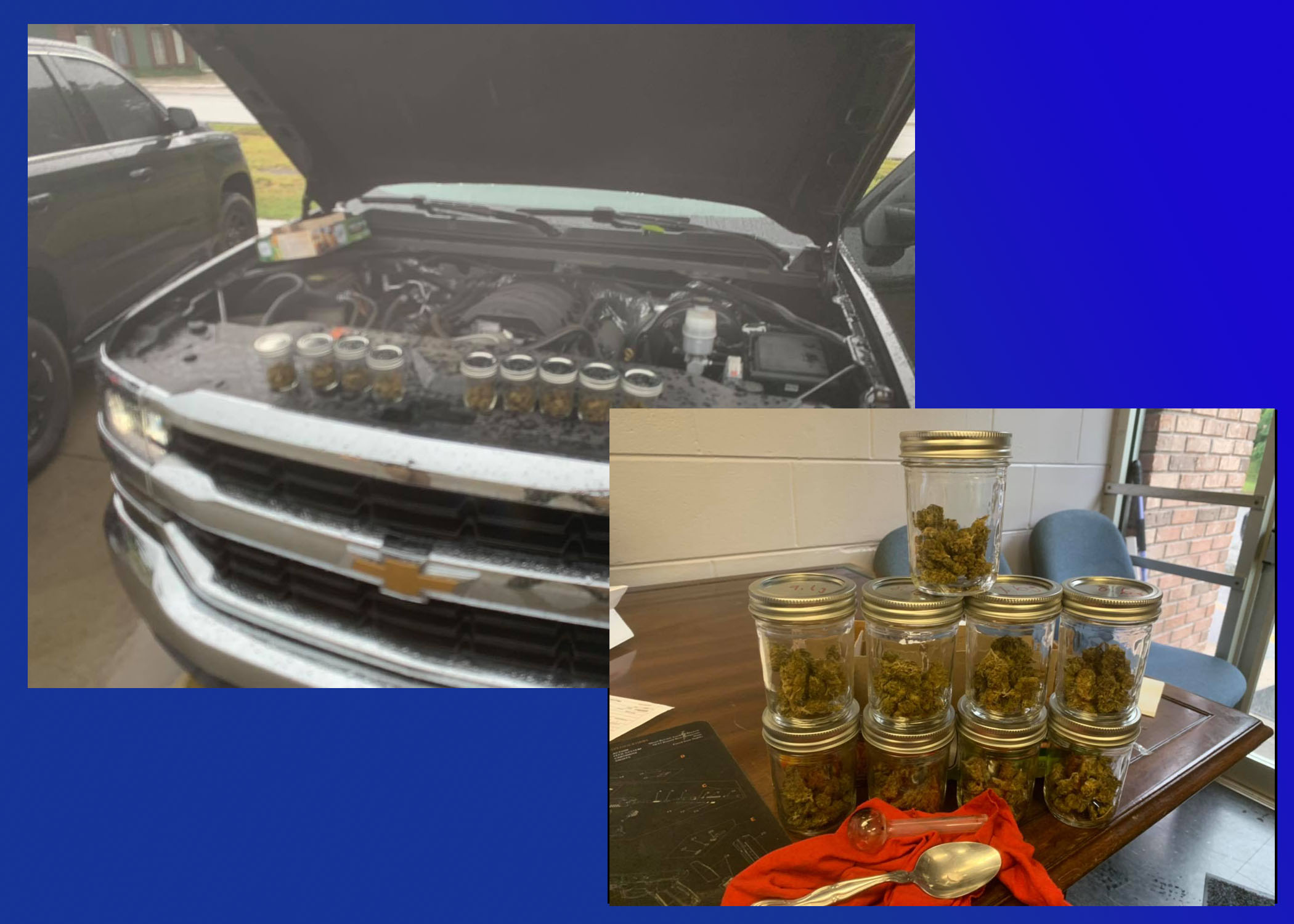 Dora Police find marijuana in mason jars and engine compartment of car