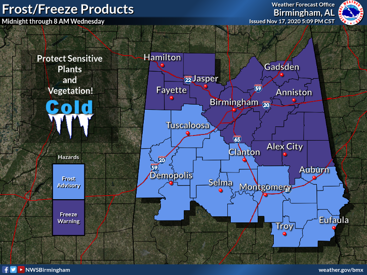 Freeze Warning issued for our area overnight