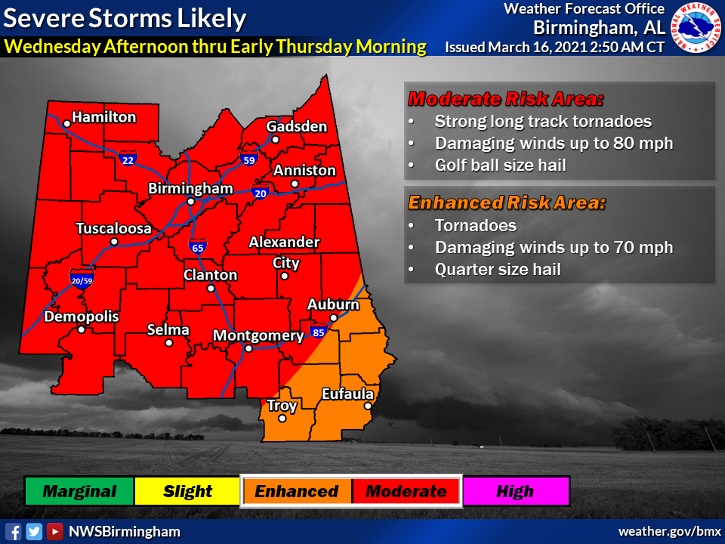 WEATHER ALERT: NWS ups ante on severe weather threat for Wednesday