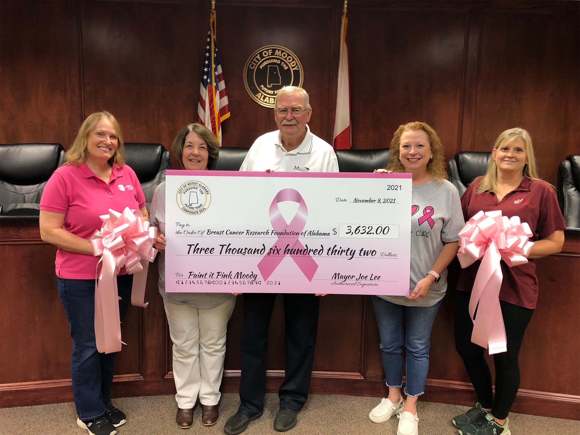 Moody presents check to the Breast Cancer Research Foundation of Alabama