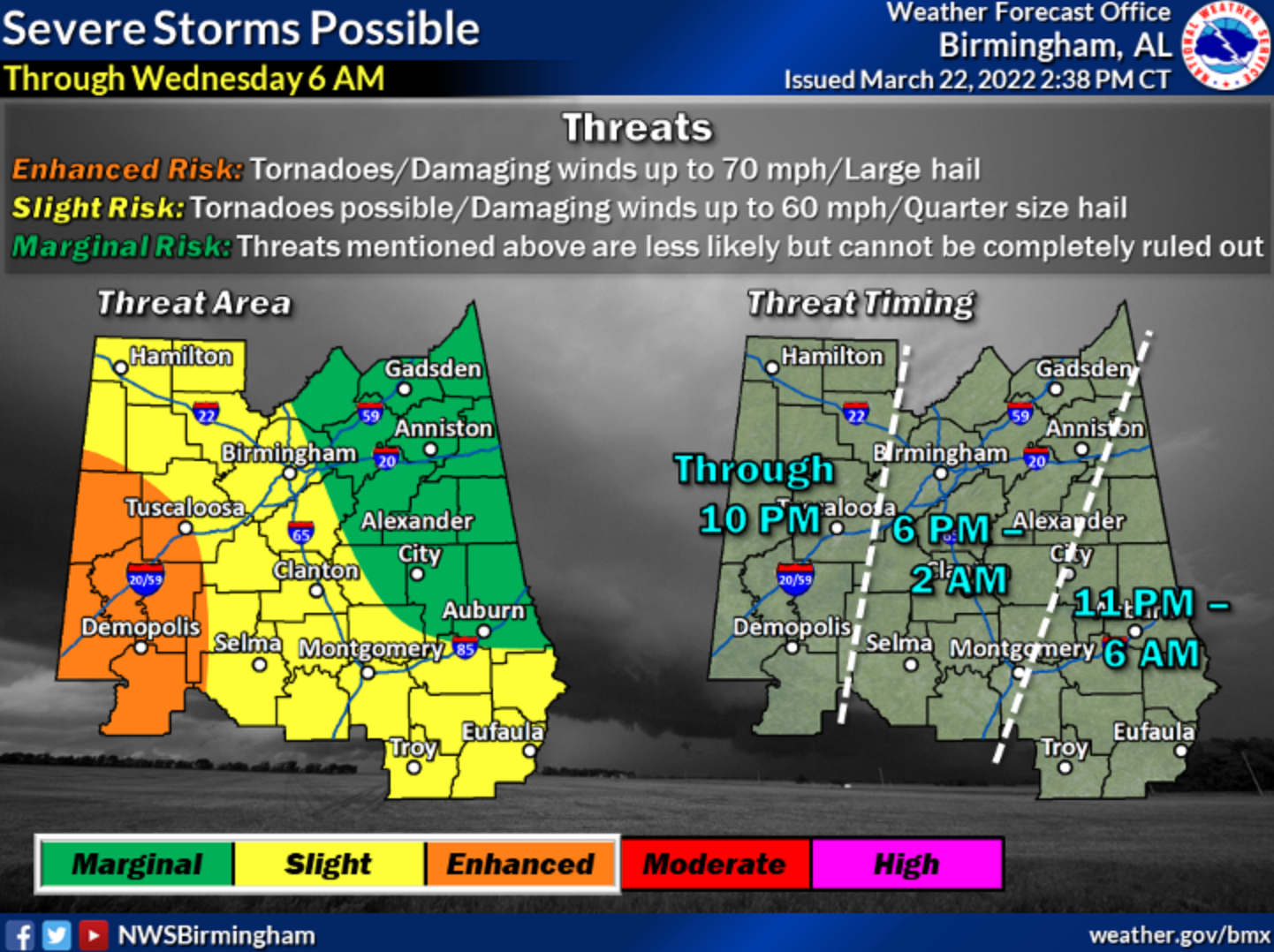 National Weather Service issued a tornado watch for Central Alabama