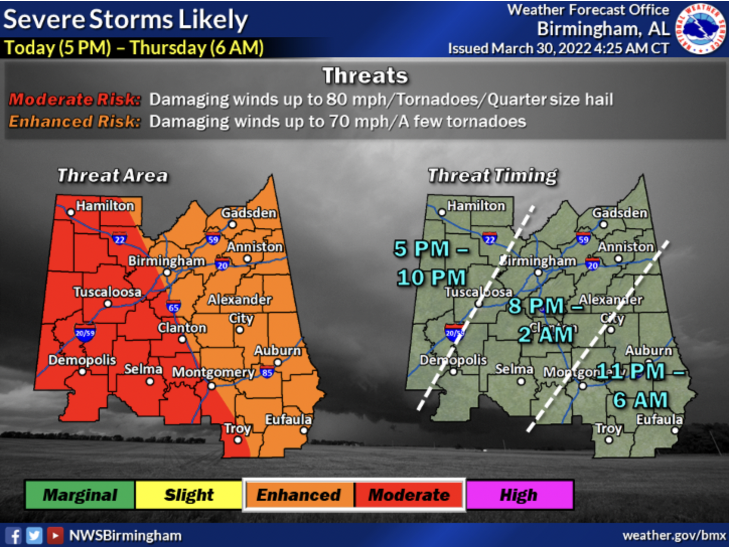 National Weather Service warns of potential hail, flash floods, possible tornadoes tonight