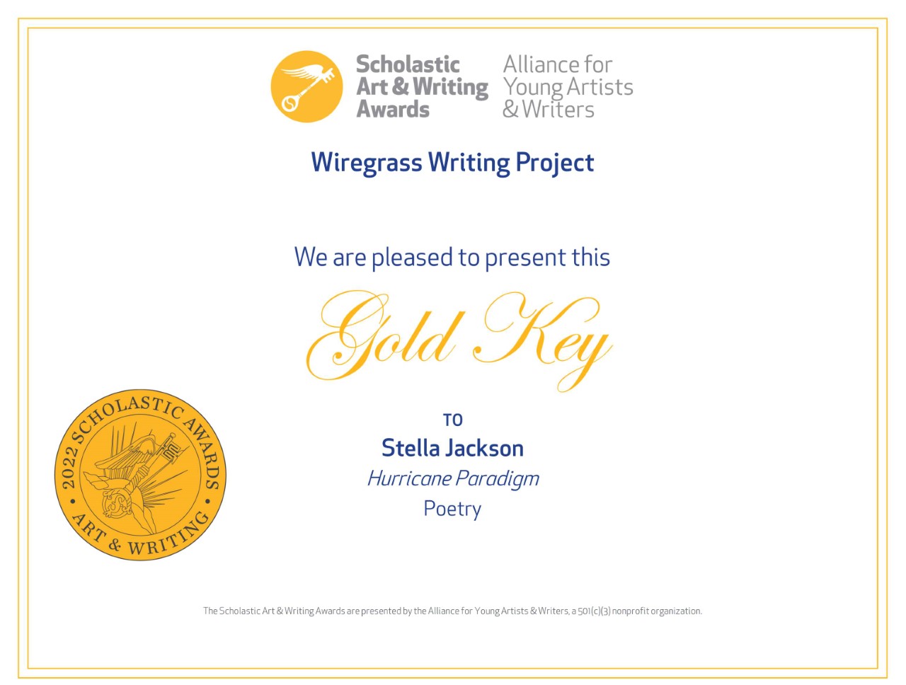 HTHS junior wins Gold Key by Scholastic Art & Writing