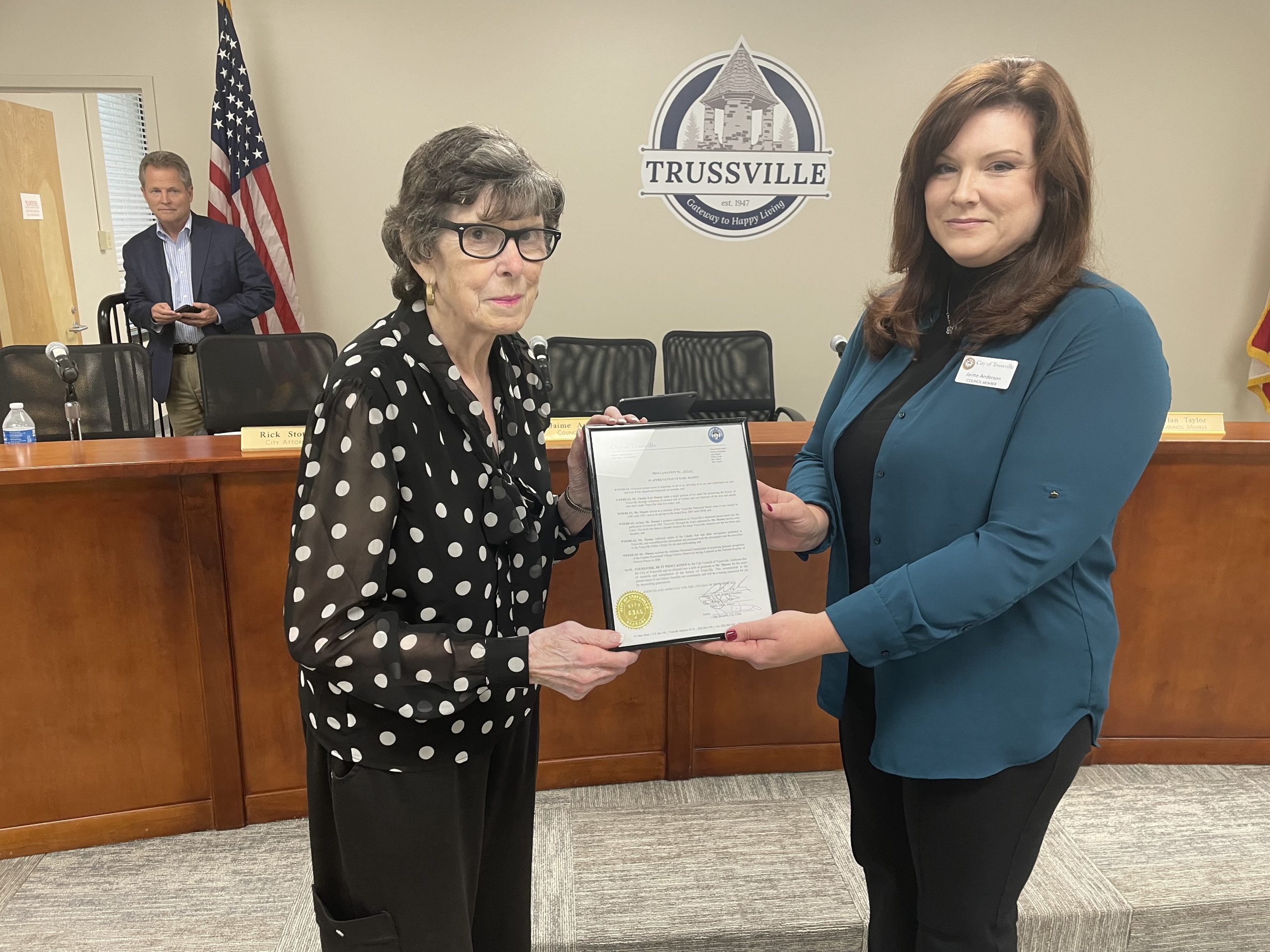 Trussville Council honors Claude Earl Massey, announced Edwards Lake Parkway temporary closure