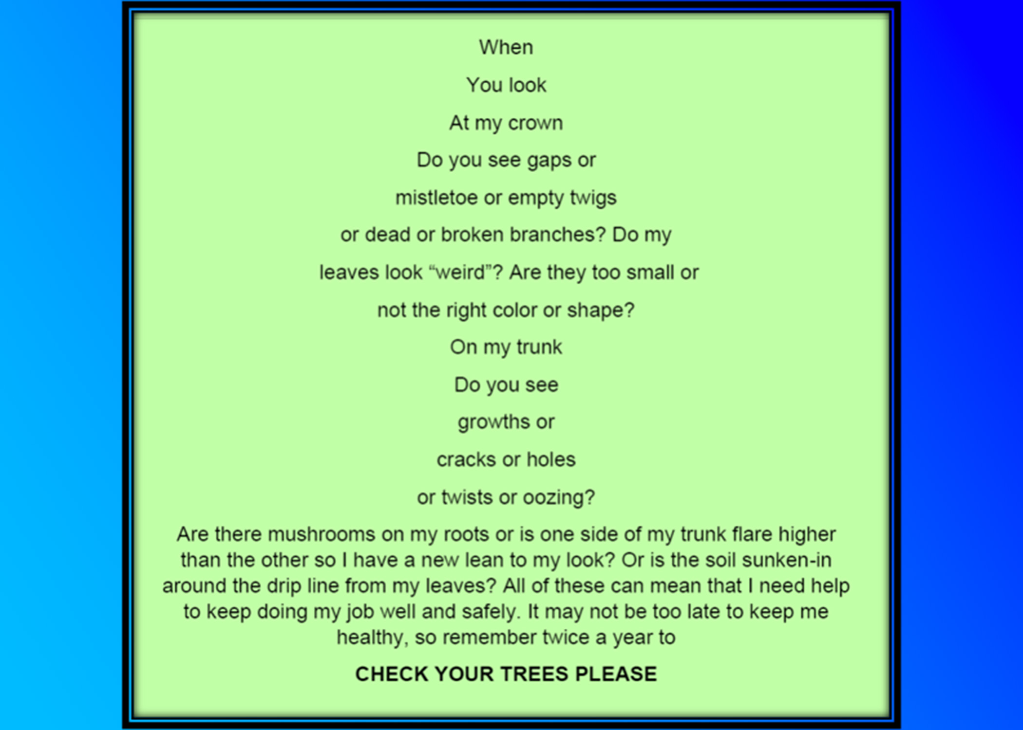 Tree Talk: Check your trees, please